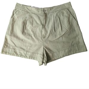 JOIE Pleated Short Womens Size XL Faded Cactus Linen Cotton Blend‎ High Waist